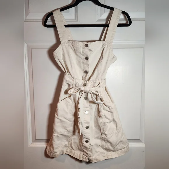 Habitual Beige Safari Button Front Belted Denim Sleeveless Mini Dress S - Picture 1 of 5